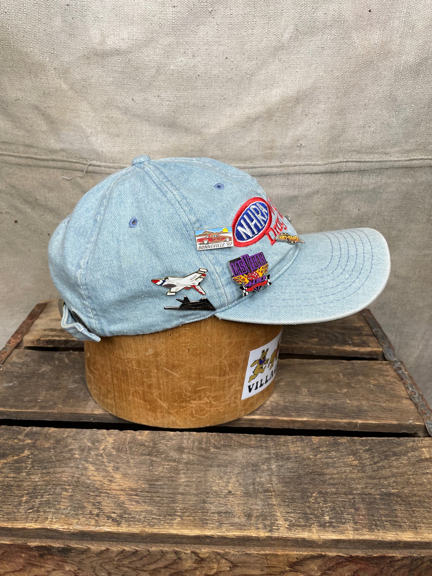 Vintage NHRA Winston Drag Racing Denim Dad Hat Adjustable W/ Pins 90s Y2K