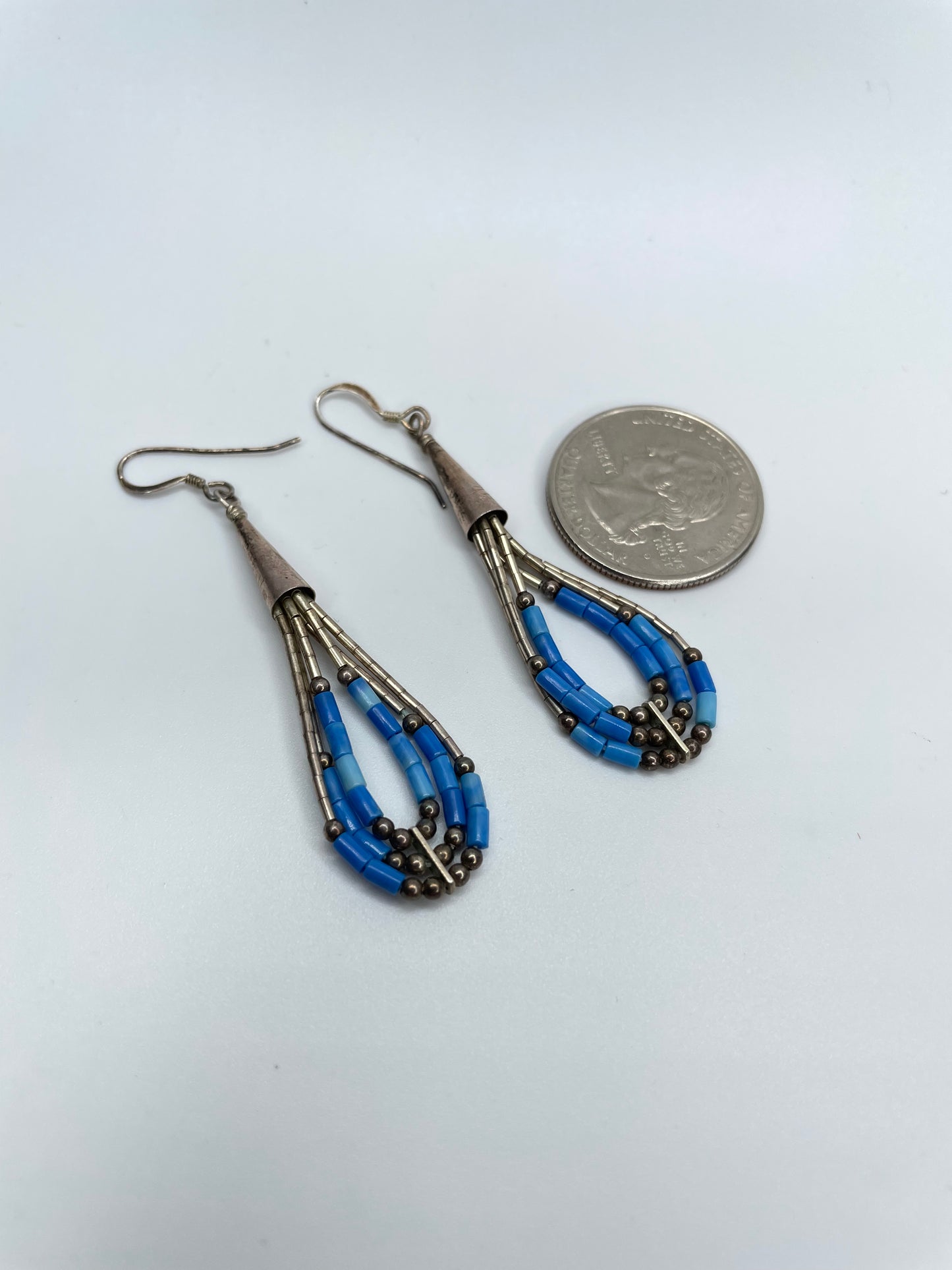 Vintage Sterling Liquid Silver Bead Dangle Earrings