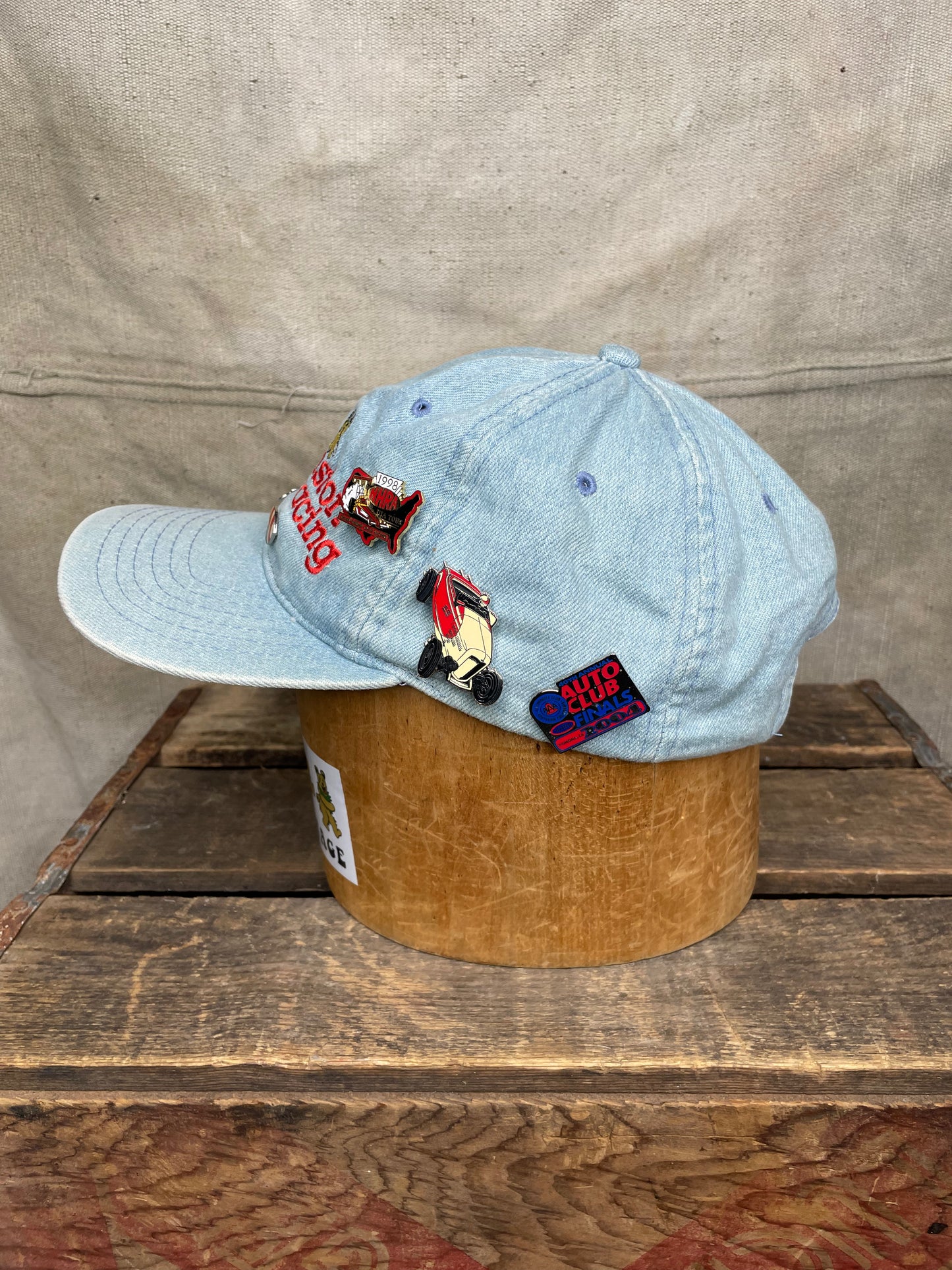Vintage NHRA Winston Drag Racing Denim Dad Hat Adjustable W/ Pins 90s Y2K