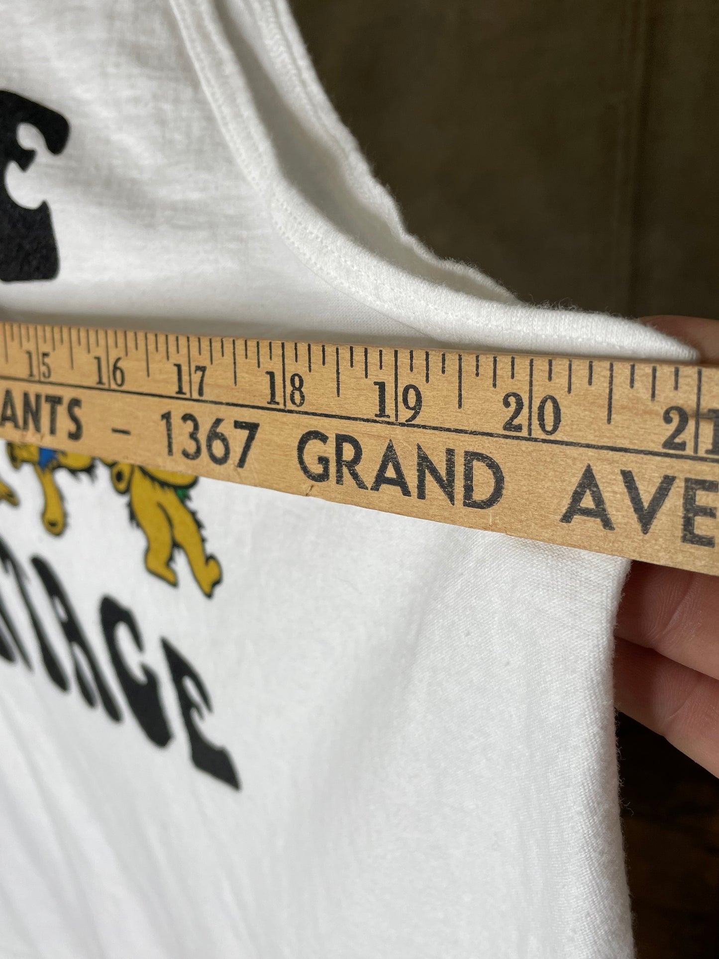 Village Vintage Frolicking Bear Logo on Hand Sourced Vintage Blank Tank Top Shirt M/L