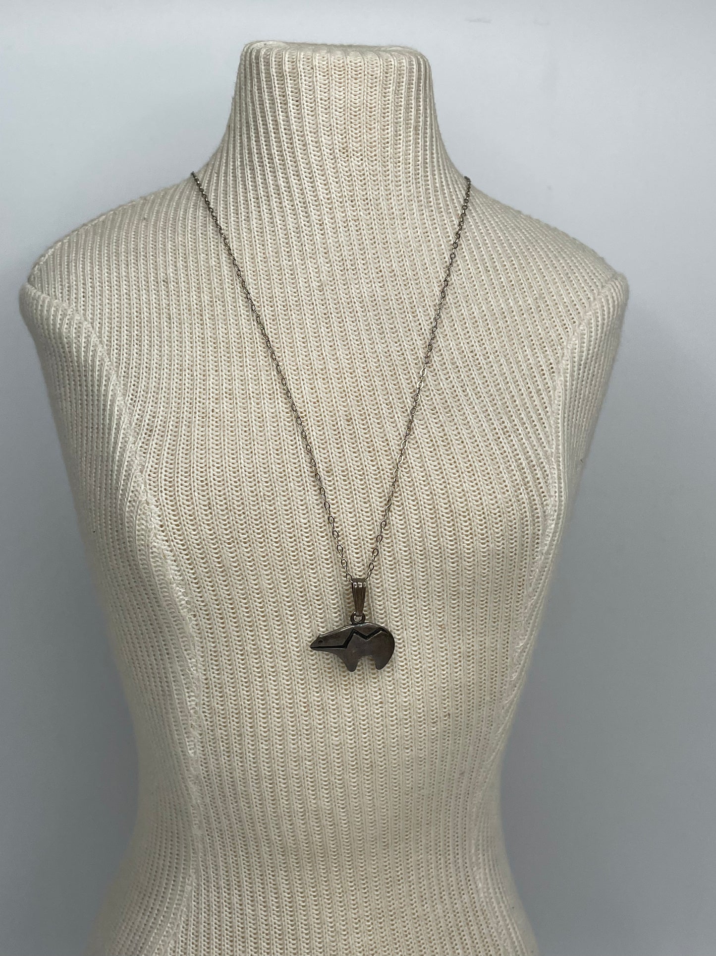 Vintage Native Medicine Bear Sterling Silver Pendant W/ Sterling Chain