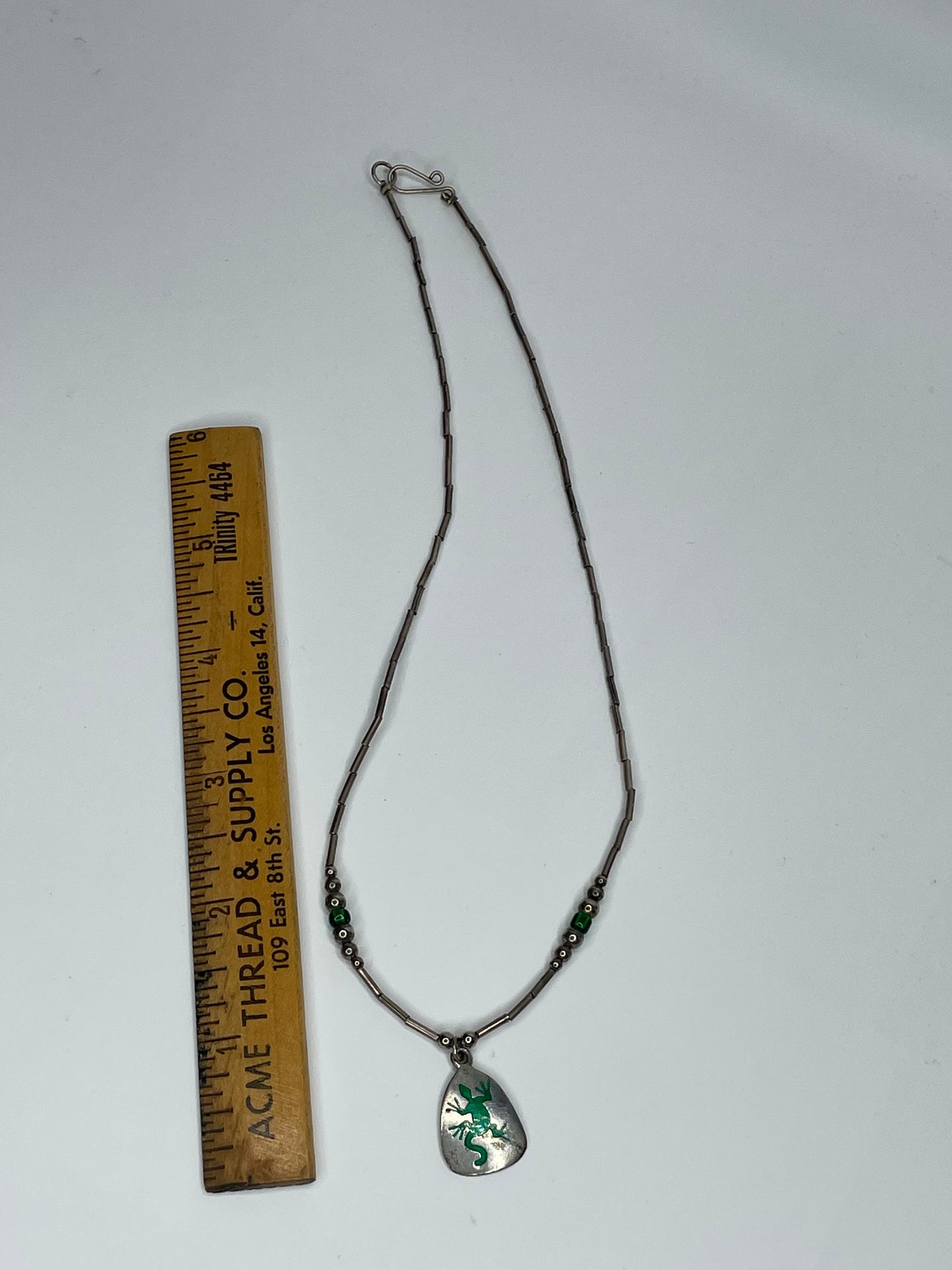 Vintage Enamel Lizard Sterling Silver Bead Necklace 17”