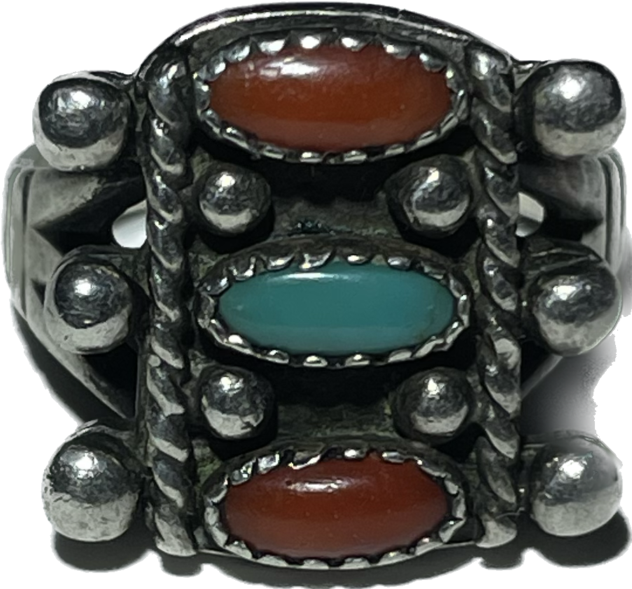 Sz 7 Turquoise Coral Sterling Silver Ring