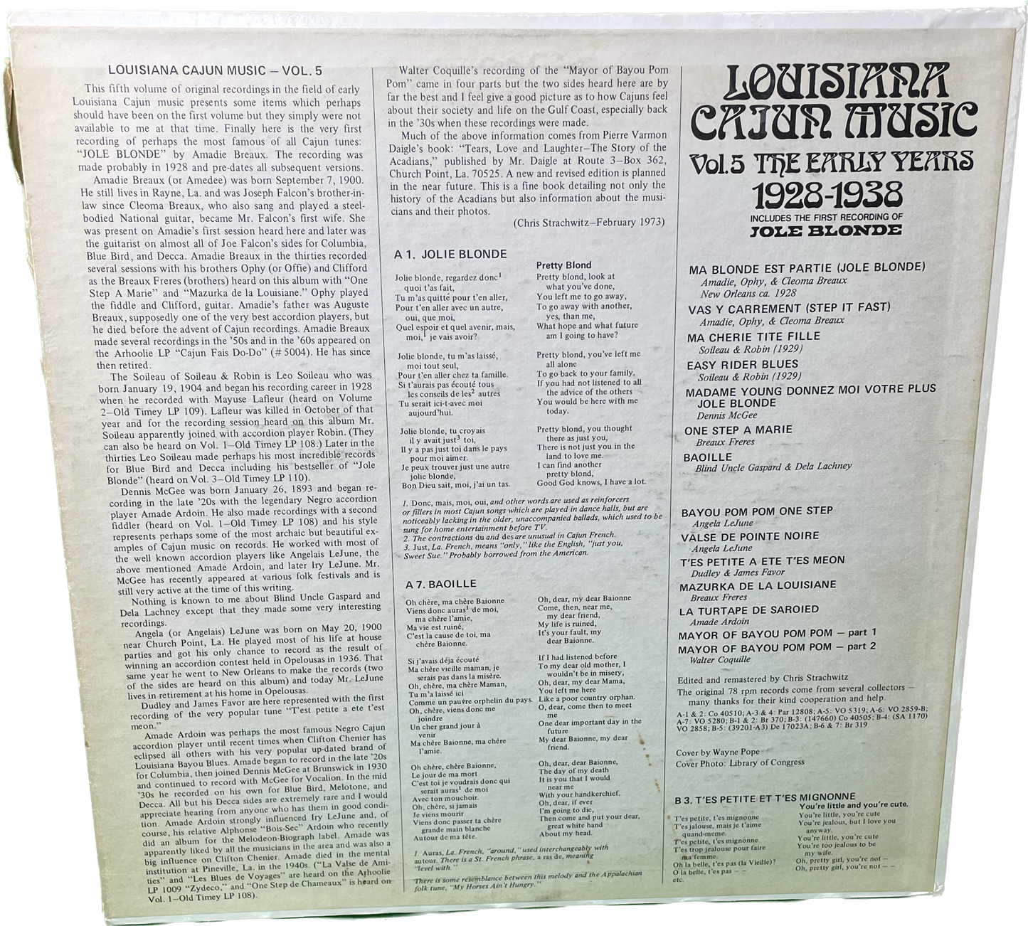 G+ G+ Various - Louisiana Cajun Music Vol. 5 The Early Years LP Album Vinyl