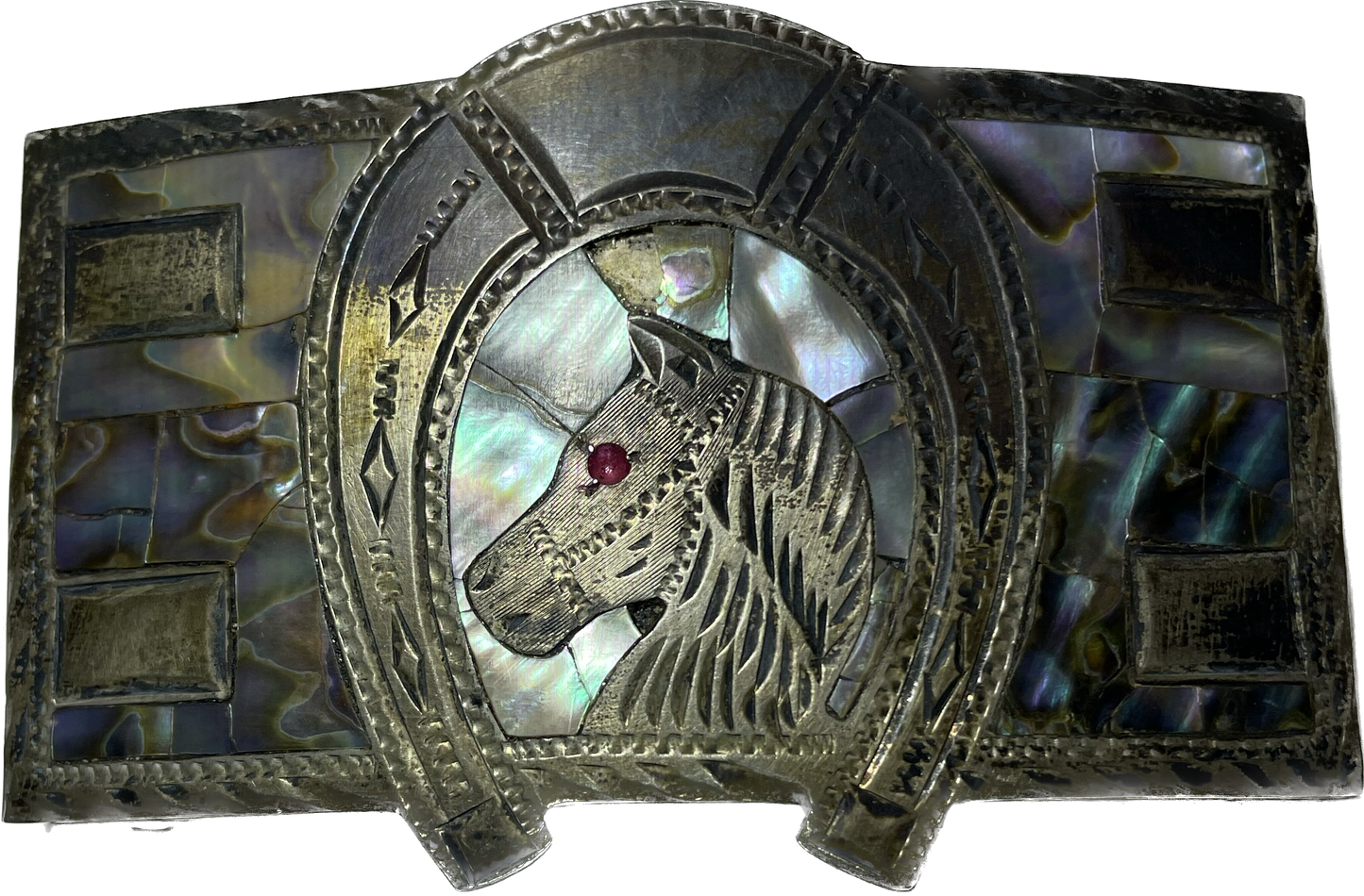Sterling Silver Abalone Horse Good Luck Belt Buckle