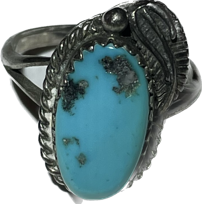 Sz 6 Zuni Saw Tooth Sleeping Beauty Turquoise Sterling Silver Ring