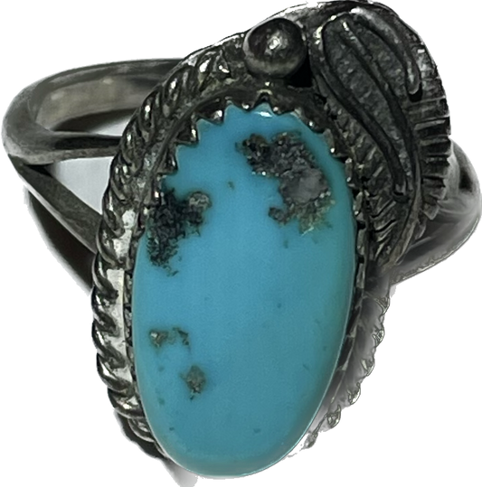 Sz 6 Zuni Saw Tooth Sleeping Beauty Turquoise Sterling Silver Ring