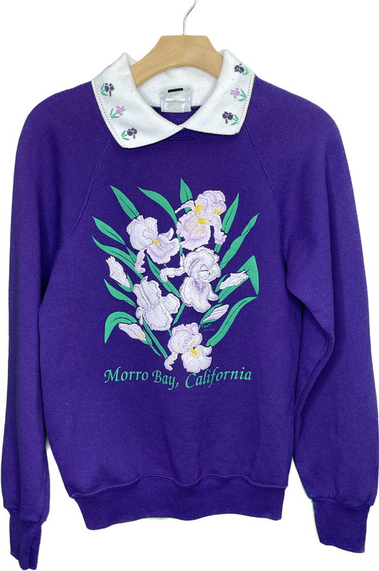 S Morro Bay California Grandma Floral Collar Sweatshirt