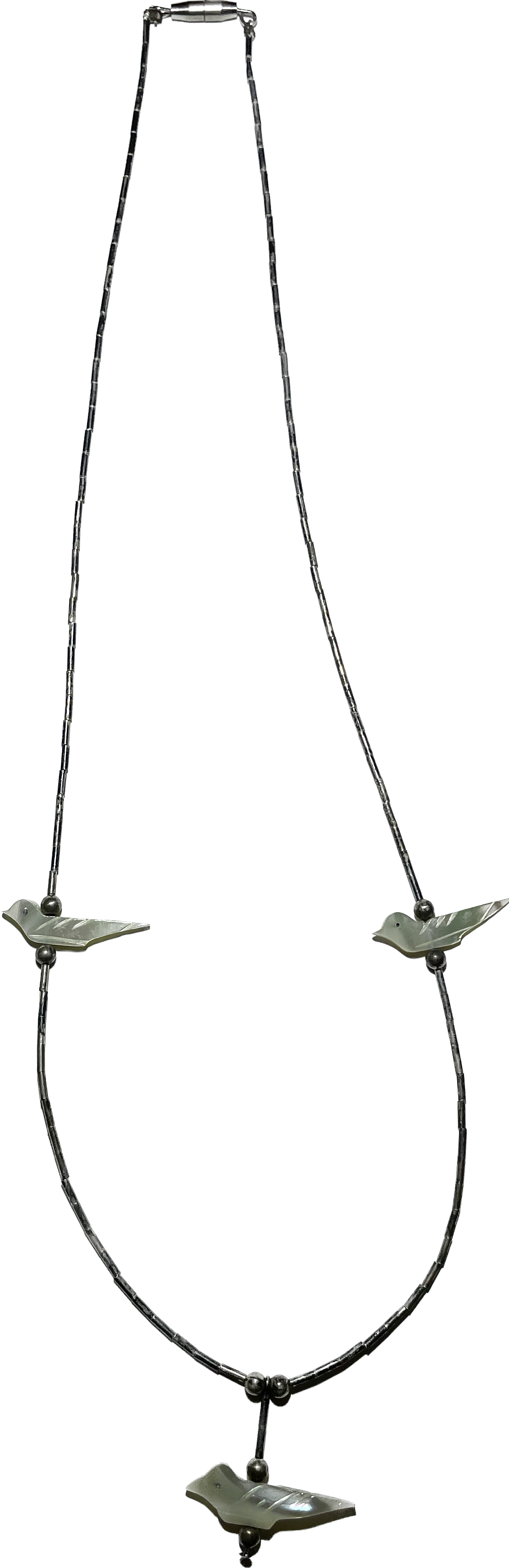 19" MOP Fetish Birds Native American Sterling Silver Necklace