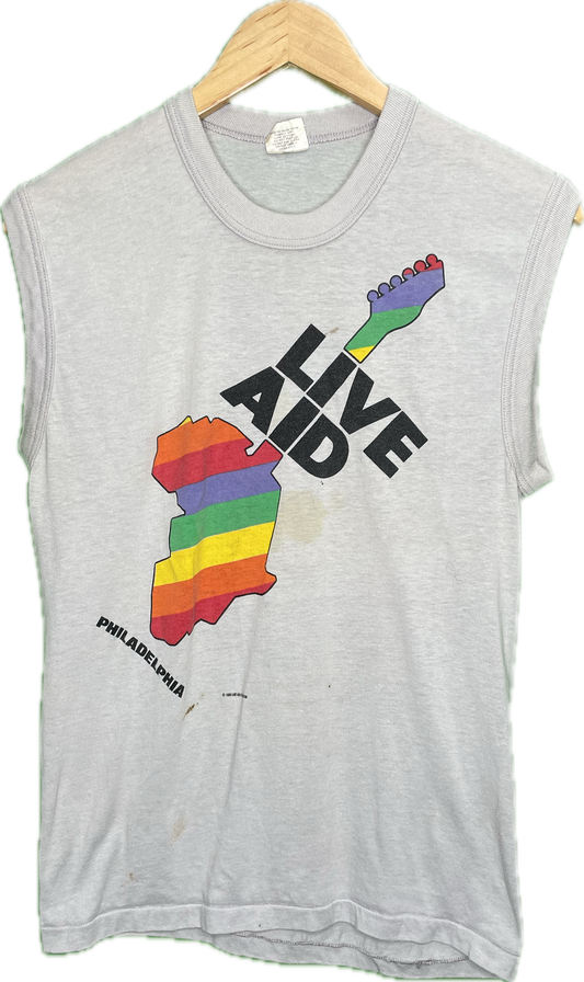80s Live Aid Philadelphia Music Band Concert Tour Vert T-Shirt Vintage Sz Small/Medium