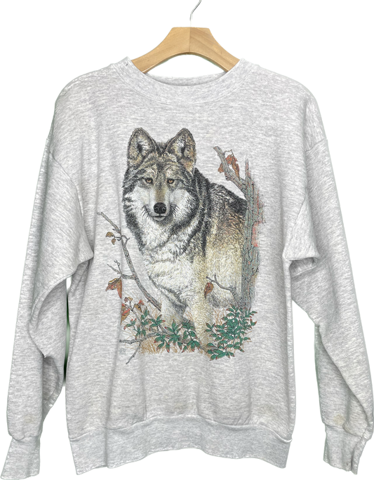 M/L 80s 90s Grey Wolf Wildlife Sweatshirt