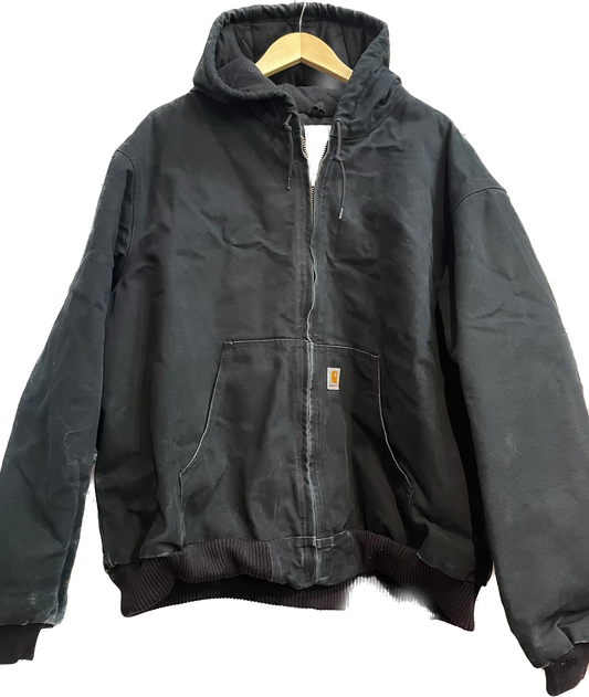 Vintage XXXL Carhartt Black Denim Work Wear Jacket Hood