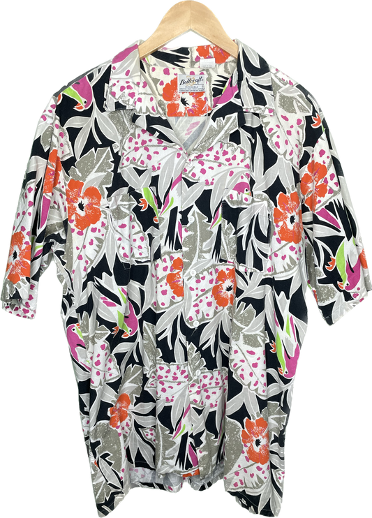 L/XL Men's Bellcraft Hawaiian Hawaii Floral Button Up All Over Print Shirt