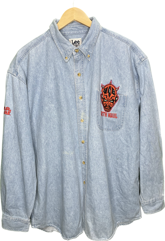 Vintage XXL Star Wars Darth Maul Embroidered Denim Button Up Shirt