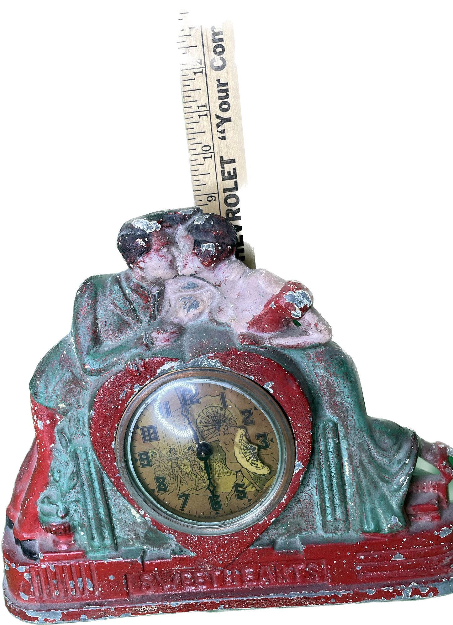 Vintage Cast Aluminum Sweethearts Clock Nudie