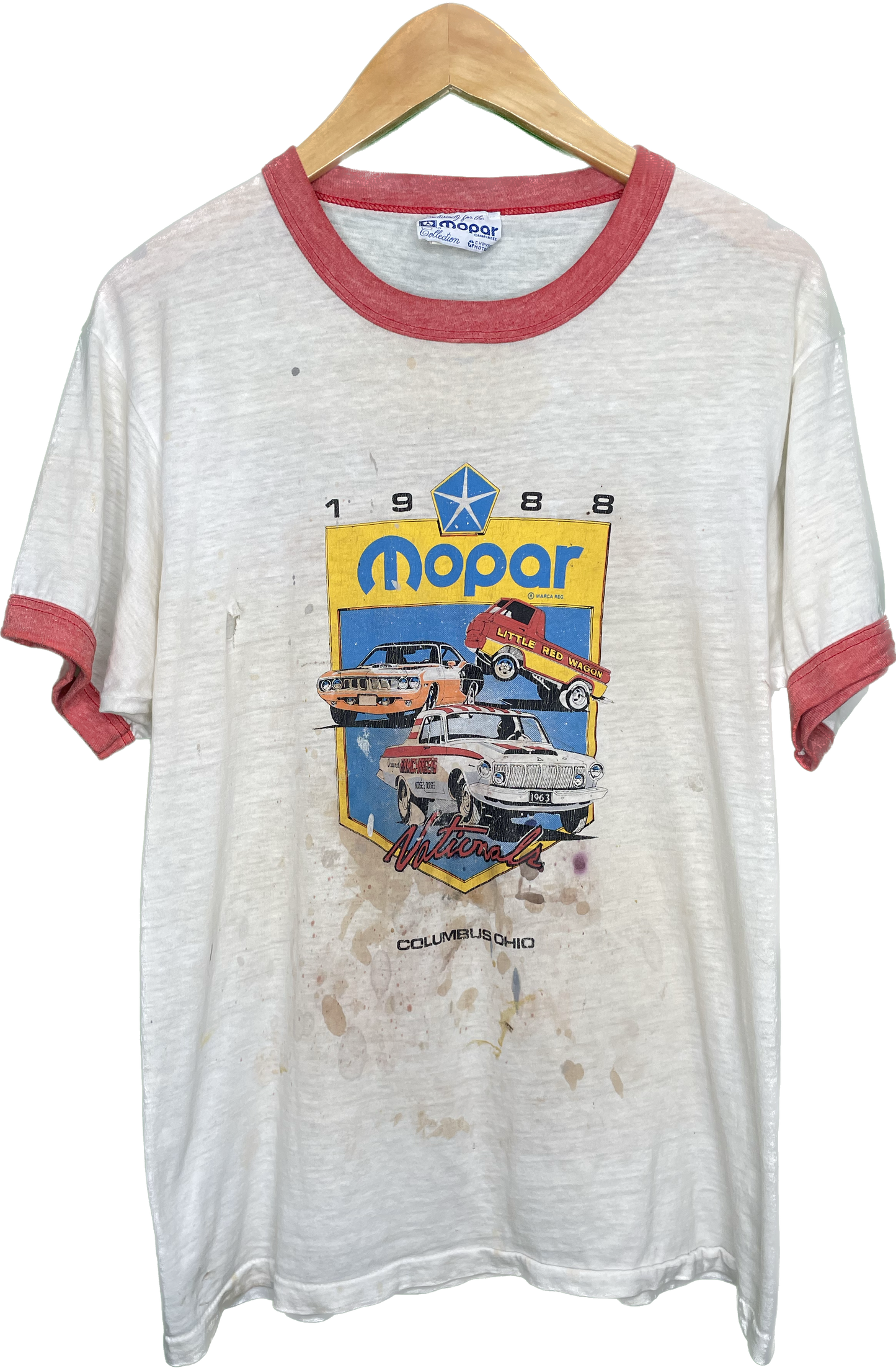 Vintage M/L 80s 88 Mopar Nationals This Distressed Stained Ringer T-Shirt