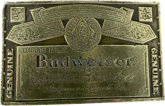 Vintage 70s Budweiser Beer Embossed Brass Belt Buckle