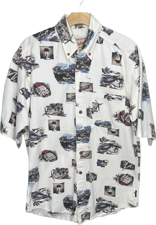 L Woolrich Men's Button Up All Over Print Shirt