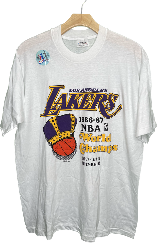 Vintage L Los Angeles Lakers NBA Basketball 86 87 World Champions 80s NOS T-Shirt