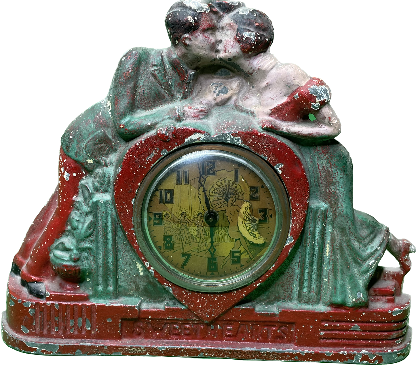 Vintage Cast Aluminum Sweethearts Clock Nudie