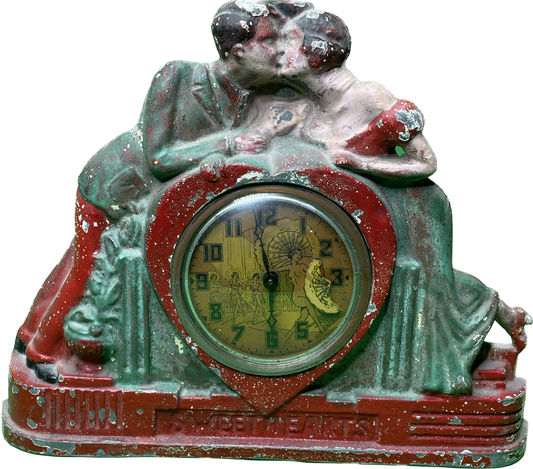 Vintage Cast Aluminum Sweethearts Clock Nudie