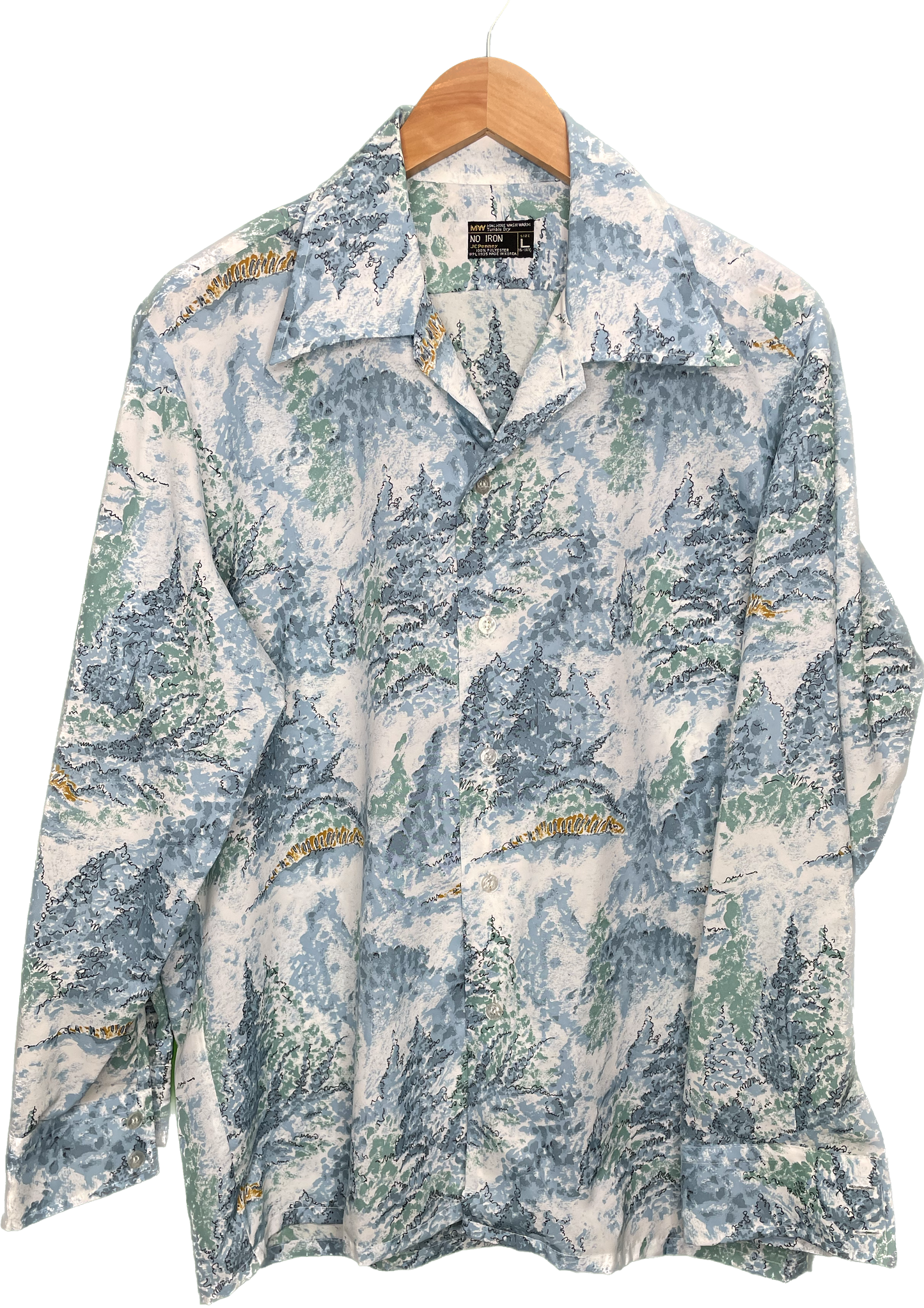 Vintage XL 70s AOP Wave Ocean Poly Button Up Shirt