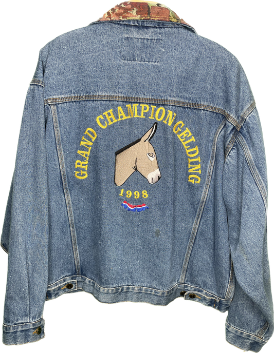 Vintage XXL 90s Y2K Miniature Donkey Grand Champion Embroidered Denim Jean Jacket