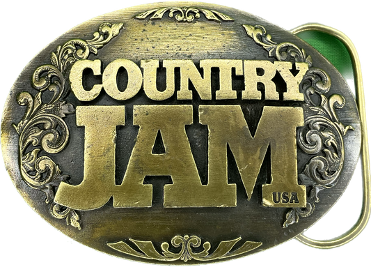 Vintage Country Jam Embossed 70s Western Brass Belt Buckle