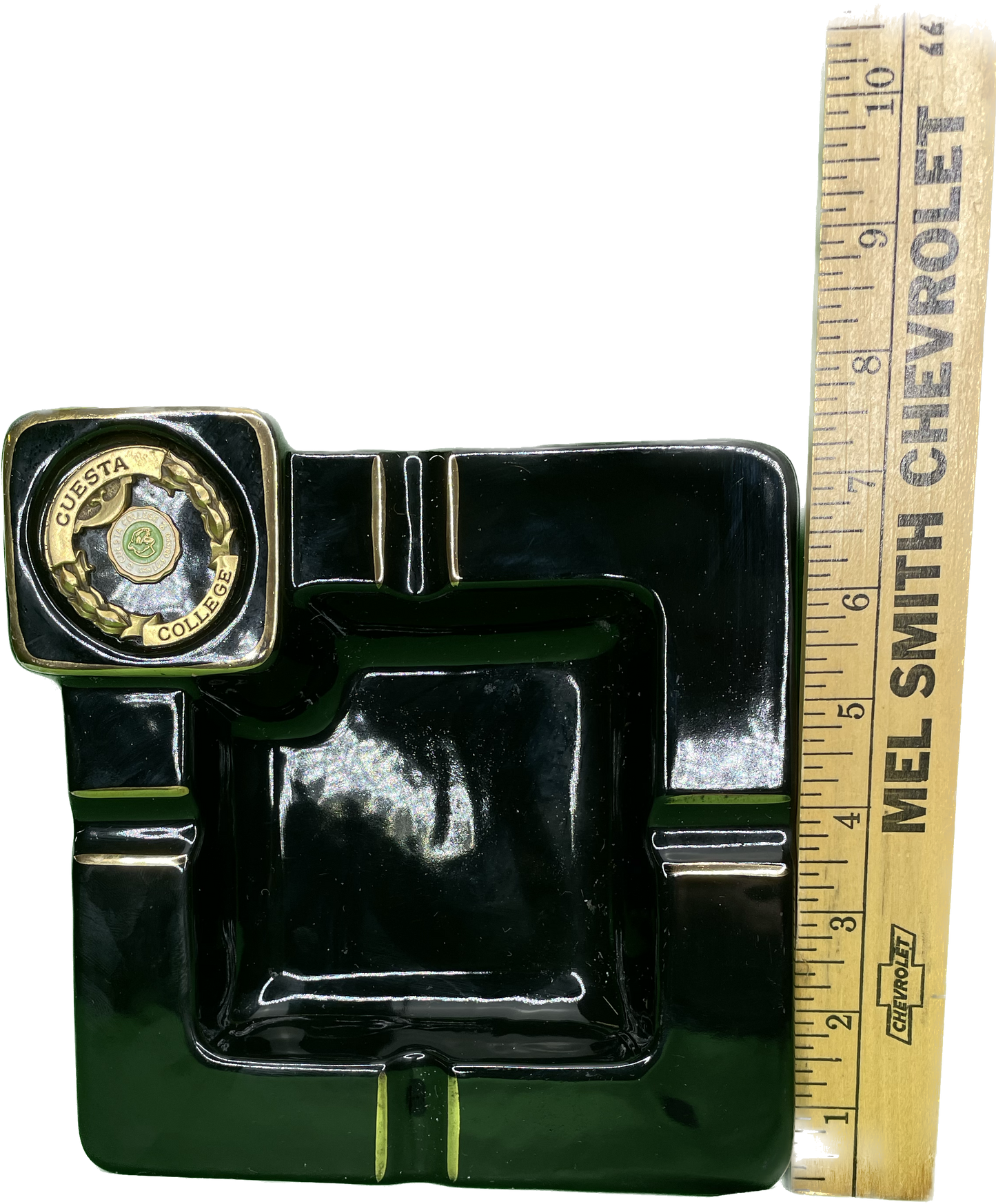 Vintage Cuesta College Cermaic Ashtray 50s 60s Crest Seal Black Gold