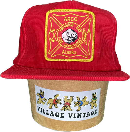 Vintage Arco Alaska Prudhoe Bay Fire Department Corduroy SnapBack Trucker Hat