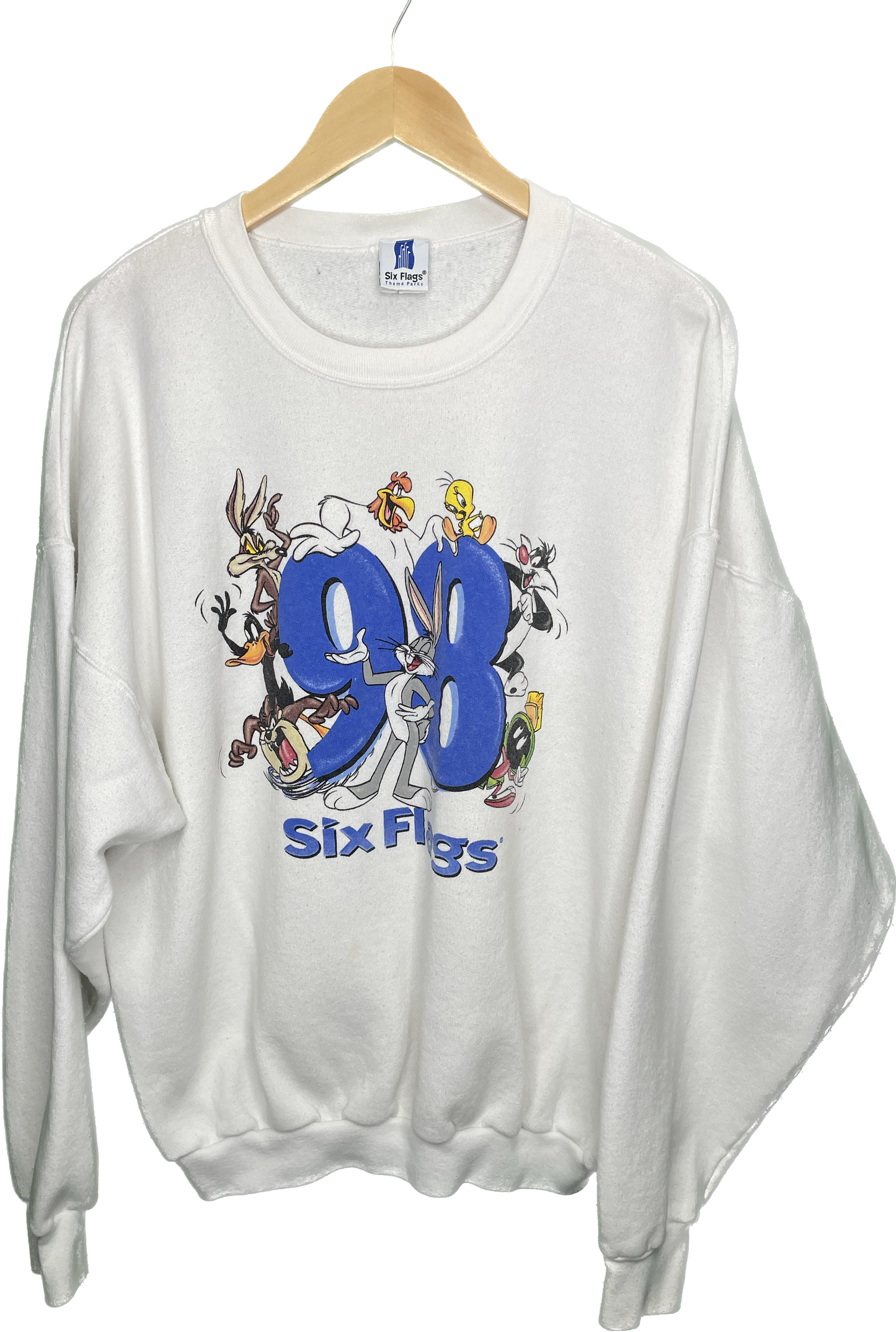 Vintage XXL Six Flags Taz Bugs Bunny Wile E. Daffy Marvin Martian Sweatshirt