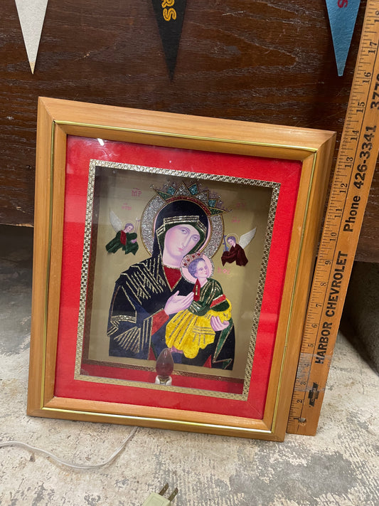 Vintage Religious Light Up Shadow Box Red Works