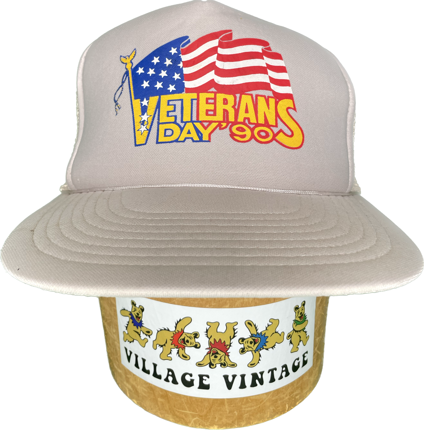 Vintage 90s Veterans Day American Flag Snapback Trucker Hat