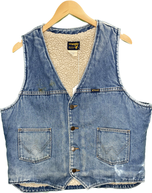 Vintage L/XL 80s Wrangler Sherpa Denim Jean Vest