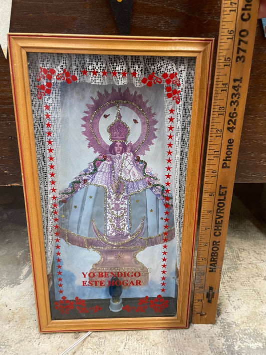 Vintage Religious Light Up Shadow Box Blue Works