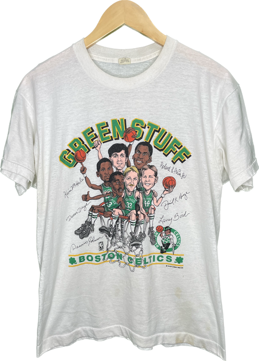 Vintage M Green Stuff Boston Celtics Larry Bird Basketball NBA T-Shirt