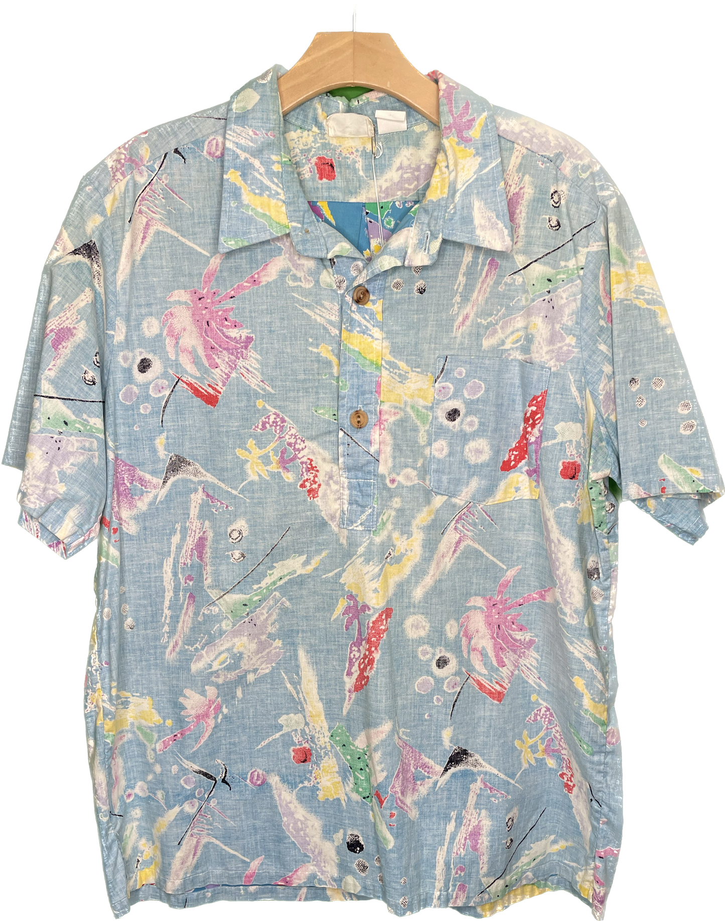 L/XL Men's Pastel Hawaiian Hawaii Floral Button Up All Over Print Shirt