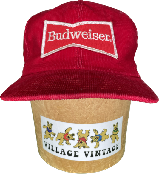 Vintage Budweiser Beer Bowtie 80s Corduroy SnapBack Hat