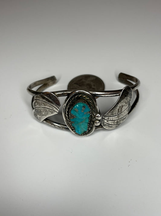 Vintage Sterling Silver Turquoise Wave Cuff Bracelet
