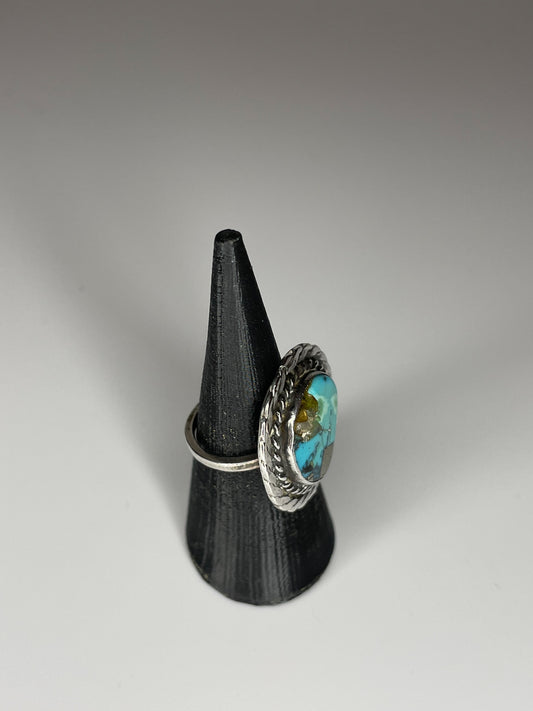 Vintage Sterling Silver Turquoise Pyrite Quartz Inclusions Ring Size 5