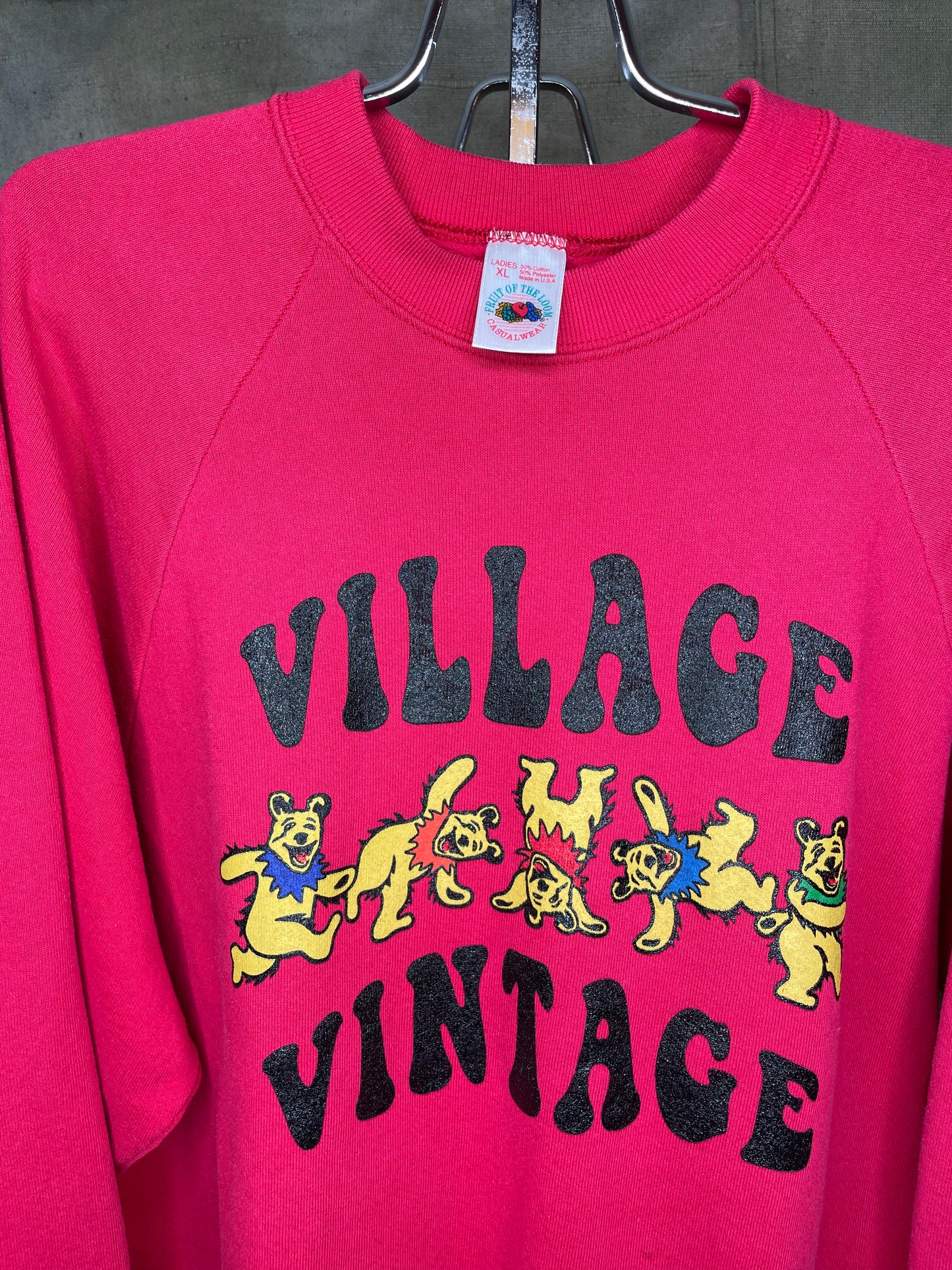 Village Vintage Frolicking Bear Logo on Hand Sourced Vintage Sweatshirt Blank L/XL