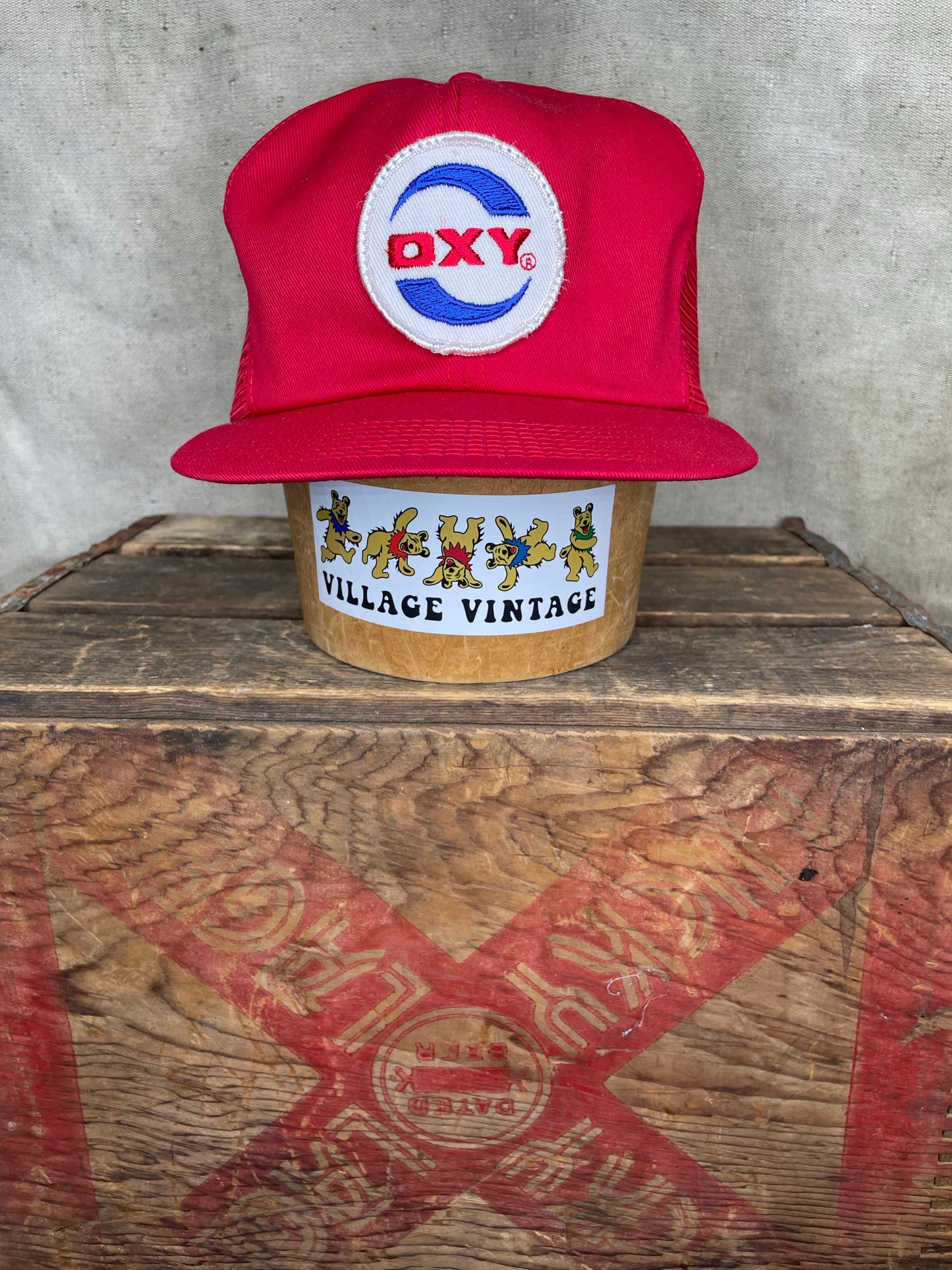 Vintage 80s Red Mesh Farming OXY K Brand Snapback Hat