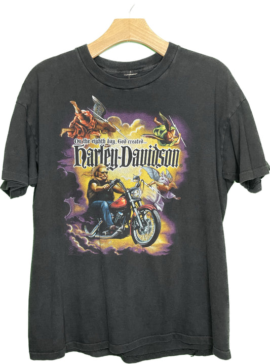 Vintage L On The 8th Day God Created Harley Davidson T-Shirt