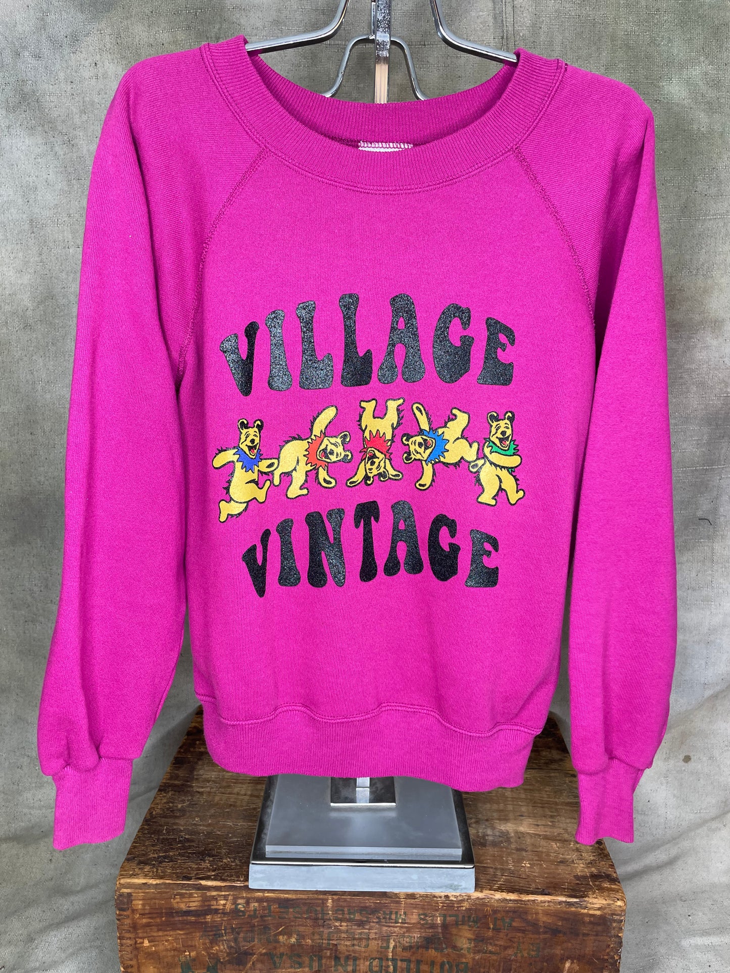 Village Vintage Frolicking Bear Logo on Hand Sourced Vintage Sweatshirt Blank M