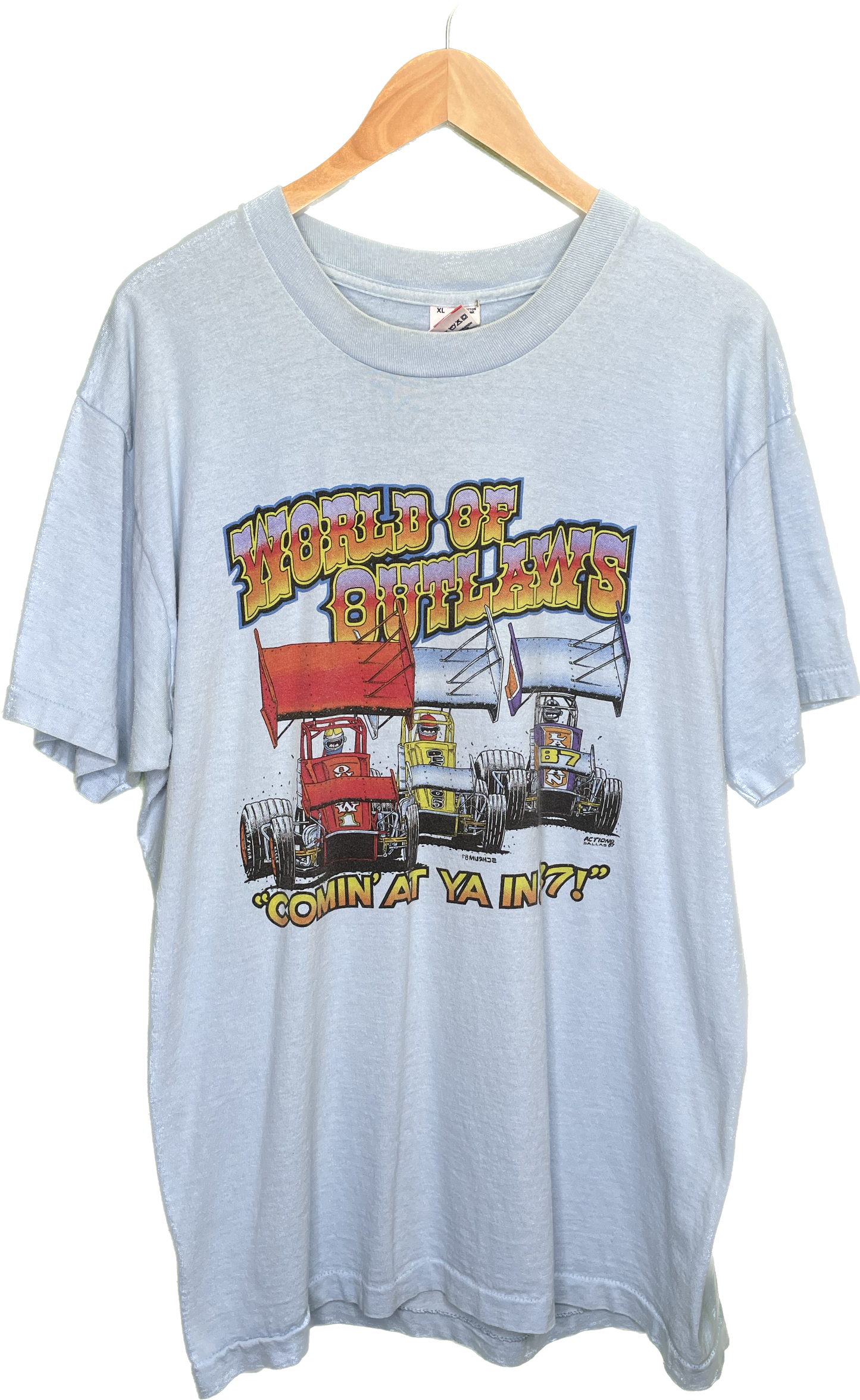 Vintage XL 80s World Of Outlaws Dirt Track Racing T-Shirt
