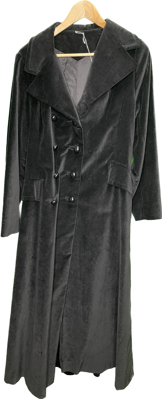 Vintage S 70s Velvet Black Trench Coat