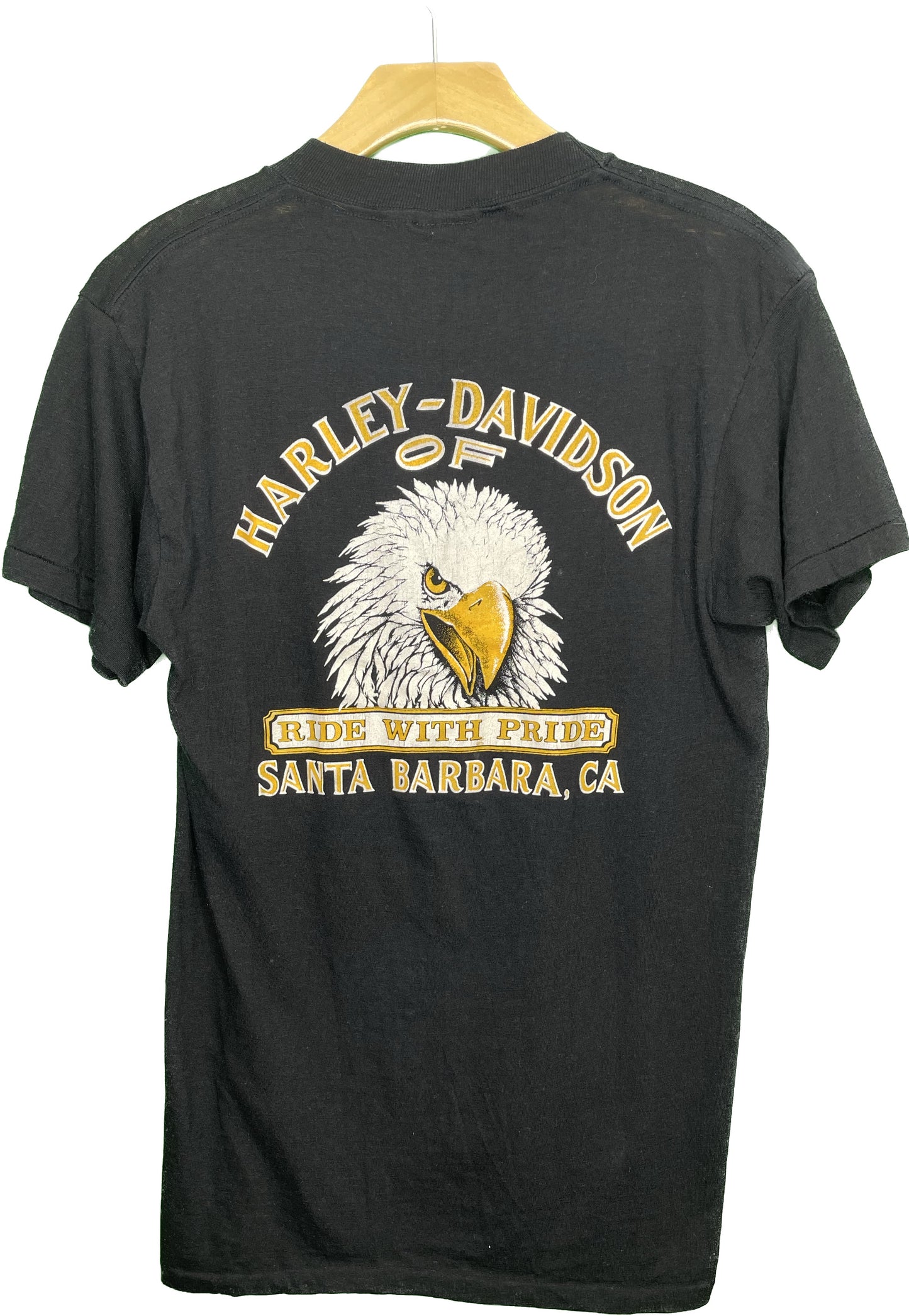 Vintage S/M 3D Emblem Harley Davidson T-Shirt Great American Hog Santa Barbara California NOS