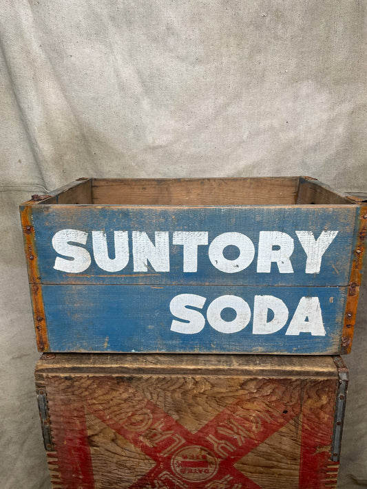 Vintage Wood Soda Crate Suntory Soda 2 Doz Blue
