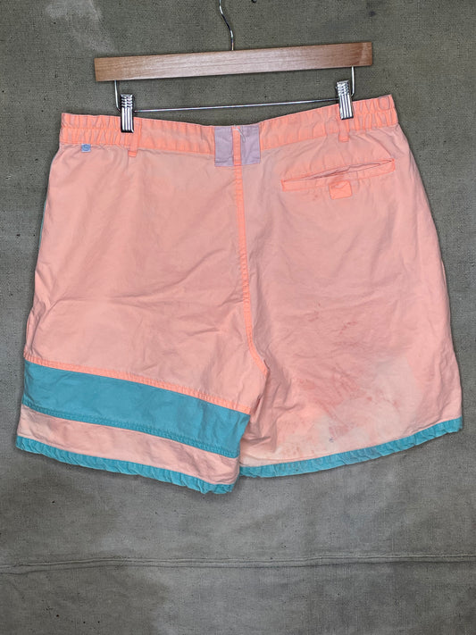 Vintage 90s Pacific Coast Highway PCH Pink Teal Shorts W34-36
