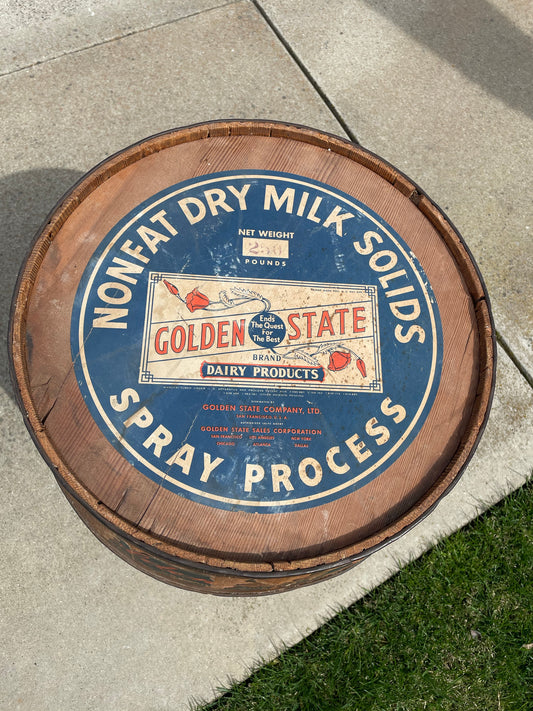 Vintage Golden State Dairy Dry Milk Wood Barrel